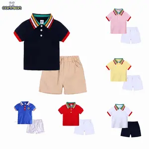 Conyson High Quality Custom Polo Button Boutique Shirt And Pants Suit Children Kids Clothing Set Children Boys Shorts Suit