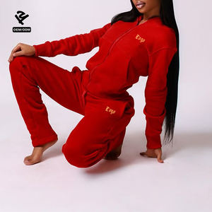 ชุดเซ็ตเสื้อฮู้ดซิปพร้อมกางเกงวอร์มผ้าฟลีซพิมพ์โลโก้ตามสั่ง สำหรับผู้หญิง ชุดออกกำลังกาย 2 ชิ้น สไตล์ Y2k - Product Image 1