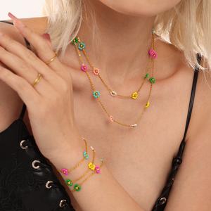 Bohemia Anti Tarnish Gold <b>Necklace</b> 18K Real Stainless Steel Colorful Flower <b>Necklace</b> <b>Set</b> for Women Girls - Product Image 4