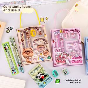 Ensemble de papeterie mignon avec des animaux de dessin animé pour les é<span class=keywords><strong>l</strong></span>èves du primaire et de <span class=keywords><strong>la</strong></span> <span class=keywords><strong>maternelle</strong></span>, 29,5x14 cm, boîte-cadeau portable du Zhejiang - Product Image 4