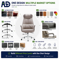 Chaise de bureau de direction Aston moderne de luxe ergonomique à dossier haut en cuir véritable, réglable en hauteur, pivotante, avec base chromée et roulettes