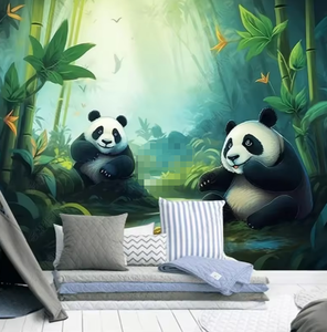 Carta da parati della stanza dei bambini sfondo di foresta di bambù Panda gigante simpatico cartone animato - Product Image 3