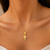 Ensemble collier et bracelet assortis en acier inoxydable POWELL avec pendentif croix en zircon, plaqué or 18 carats, chaîne figaro, bijoux romantiques pour femmes