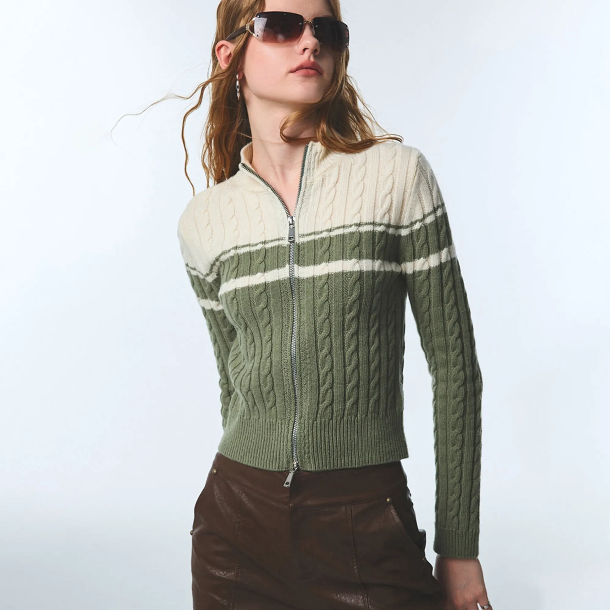 VSCOO 2023 automne cardigan à manches longues manteau de haute qualité pull en tricot torsadé léger femmes moulante tricots
