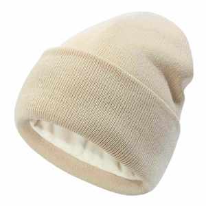 Gorro de Punto Unisex, Color Sólido, con Puño, Forro de Felpa, Etiqueta Personalizada con Logotipo, Gorros de Invierno Cálidos y Suaves para Mujer - Product Image 3