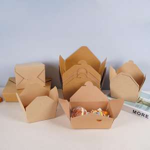 Envases de Papel Duro para Alimentos, Desechables, Aptos para Microondas, a Prueba de Fugas, de Calidad Alimentaria, a Precio Económico, Caja de Papel para Entrega de Alimentos - Product Image 1