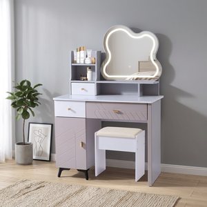 Modern <b>Makeup</b> Vanity Table with Lighted <b>Mirror</b> Storage Desk for Bedroom Furniture - Product Image 2