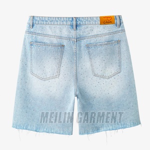 Pantalones Cortos Vaqueros Personalizados para Hombre, Talla Grande, Azules, Holgados, con Pedrería, Estilo Urbano, a la Moda - Product Image 2
