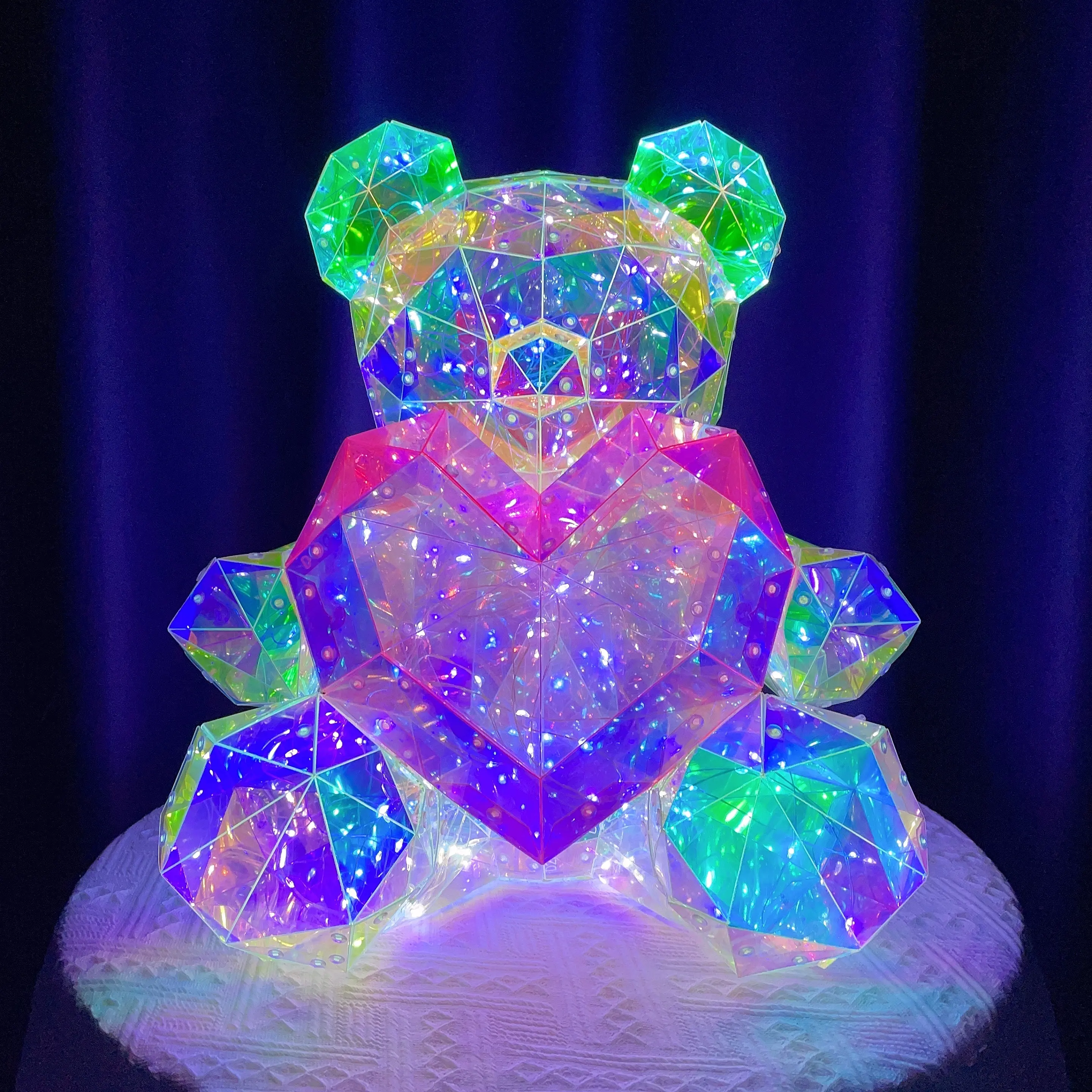 Valentine's Day Christmas gifts LED lights colorful glowing bear with Gift Box PET foil film colorful bear with USB Charge plug
