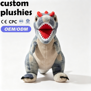 Peluche de Dinosaurio <span class=keywords><strong>Velociraptor</strong></span> Azul Grisáceo Personalizado de Fábrica con Cresta Roja en la Cabeza para Tiendas de Regalos al por Mayor - Product Image 1
