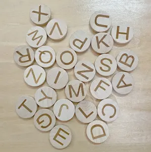 Alphabet Wooden Letter Tiles Uppercase Lowercase Round Wooden Tiles