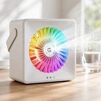 Ventilateur de bureau USB portable rechargeable avec 5 vitesses, lumière RGB, commande tactile, faible bruit, humidificateur, pour le bureau, la maison, l'été