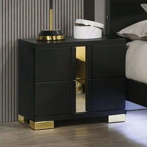 Table de chevet contemporaine avec panneau en acrylique noir et finitions dorées pour chambre à coucher - Product Image 2
