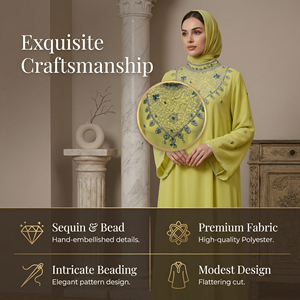 อาบายะห์ประดับลูกปัดสำหรับผู้หญิง แขนกว้าง แบบทางการ ผลิตจากโรงงาน - Product Image 2