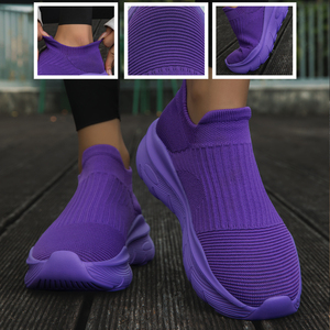 Chaussures à plateforme pour femmes, chaussettes à enfiler, tige en tissu extensible, doublure respirante, semelle légère en EVA, baskets confortables - Product Image 6