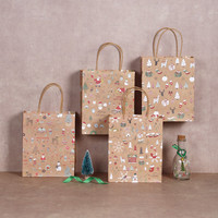 Sac en papier kraft à motif imprimé personnalisé, emballage cadeau brun rouge, sac en papier écologique joyeux noël, Offre Spéciale