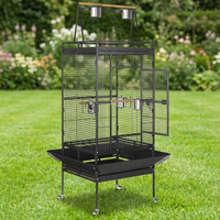 Grande cage à oiseaux en fer forgé avec aire de jeu supérieure, support à roulettes pour une placement flexible à l'intérieur de votre maison