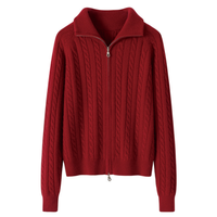 Großhandel maßge schneiderte Cable Knit Zipper Cashmere Cardigan Sweater für Frauen