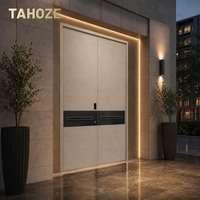 Porte d'entrée en acier à rayures horizontales, personnalisable, à double battant, pour maison jumelée et complexe d'appartements