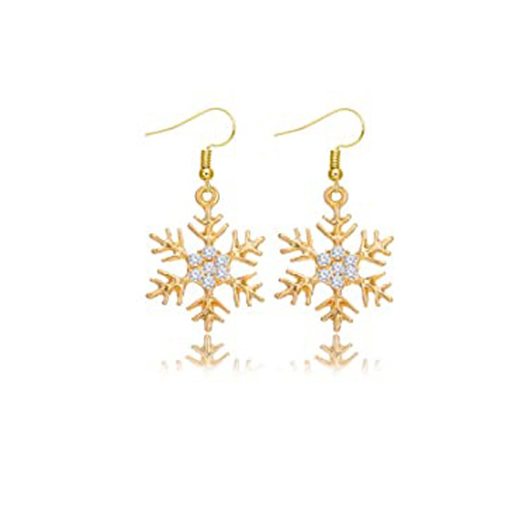 Boucles d'oreilles de Noël flocon de neige centre d'or avec diamants