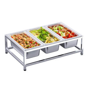 Étagère de présentation alimentaire en acier inoxydable avec couvercles, plateau de buffet 3 compartiments pour hôtel, restaurant, restauration - Product Image 2