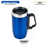 Mug isotherme double paroi en acier inoxydable 250 ml, personnalisable, avec poignée, vente en gros