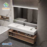 OEM 2026 Coiffeuse murale de luxe moderne pour salle de bain avec lavabo, miroir intelligent éclairé, armoires grises et rangement, pour salle à manger