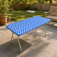 Nappe jetable en PEVA à motif losanges bleu marine et blanc, ajustée, rectangulaire, imperméable, pour événements de mariage