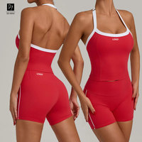 Nouvelle Collection : Ensembles de Sport pour Femme – Shorts Taille Haute Personnalisables et Haut Halter Ajustable Bicolore pour Gym, Fitness et Yoga