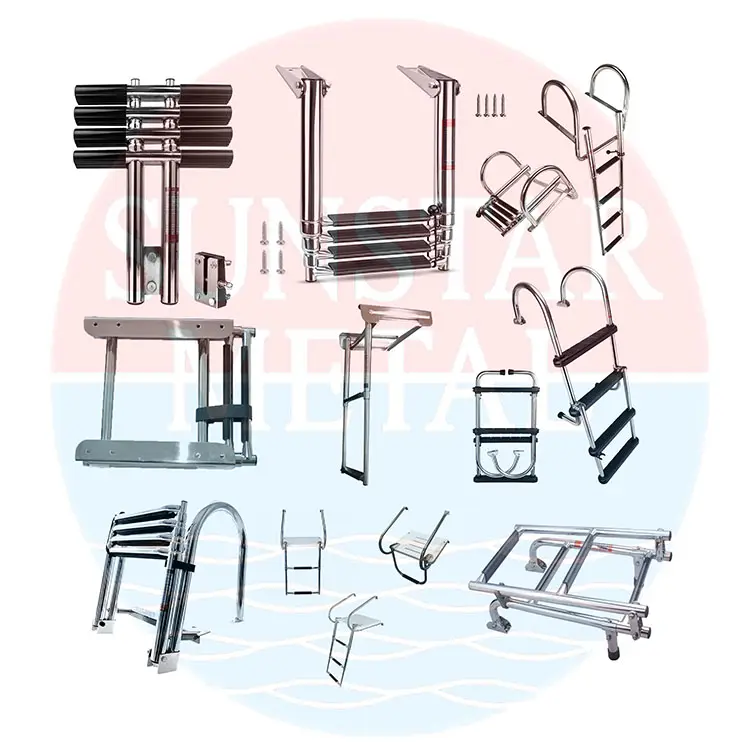 समुद्री उपकरण स्टेनलेस स्टील नाव बोर्डिंग टेलीस्कोपिंग स्विमिंग पूल प्लेटफार्म सीढ़ी डॉक इन्फ्लेटेबल नाव के लिए सीढ़ी