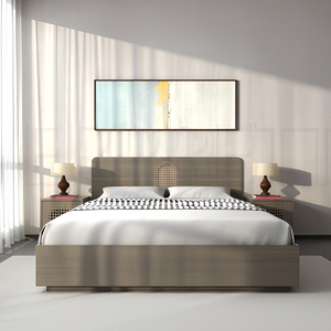 Ensemble <span class=keywords><strong>de</strong></span> meubles d'appartement meublé OEM, cadre <span class=keywords><strong>de</strong></span> <span class=keywords><strong>lit</strong></span> super king size en bois et <span class=keywords><strong>rotin</strong></span> moderne avec matelas - Product Image 1