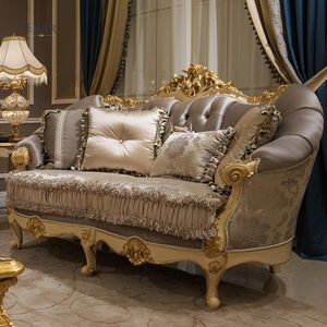 Set <span class=keywords><strong>Sofa</strong></span> Barok Prancis Mewah Warna Cerah, Set <span class=keywords><strong>Sofa</strong></span> Ruang Tamu Eropa Royal Istana Kain Ukir Tangan - Product Image 4