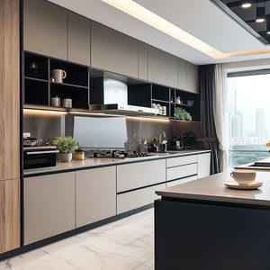 Diseño <span class=keywords><strong>de</strong></span> <span class=keywords><strong>Isla</strong></span> <span class=keywords><strong>de</strong></span> Cocina Semiabierta ME LDK, Muebles Curvos Multifuncionales con Tiradores en J, Resistentes al Agua, Melamina Ecológica - Product Image 4
