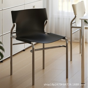 Silla de comedor estilo italiano vintage, de acero inoxidable, con asiento de cuero, diseño minimalista para sala de estar - Product Image 4