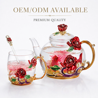 Service à thé de luxe en verre épais résistant à la chaleur, compatible lave-vaisselle, sans BPA, avec théière, tasse à café, cuillère et coffret cadeau pour femme, idéal pour mariage