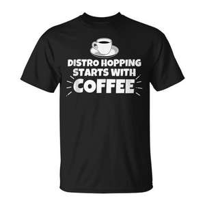 Camiseta Distro Hopping Starts With Coffee, camiseta gráfica divertida, ropa informal para hombres y mujeres - Product Image 1