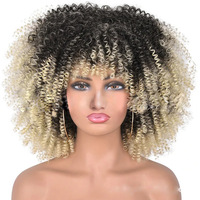 Venta al por mayor Afro rizado peluca pelo de fibra sintética corto rizado mujeres negro 14 elástico encaje peluca corta Cali arena Afro