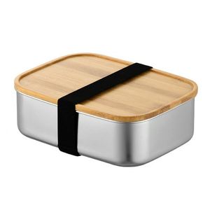 High Quality Stainless Steel Divider Bento Boxes <b>Rectangle</b> Thermal Insulation Bamboo Lid Lunch Box Rubber Band 1-3L Freshness - Product Image 1