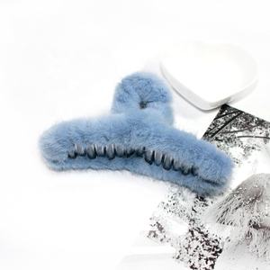 Pinza para el pelo de Invierno para mujer, <span class=keywords><strong>diadema</strong></span> de felpa <span class=keywords><strong>azul</strong></span>, nuevo diseño - Product Image 5