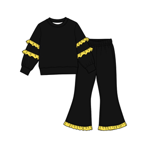 Conjunto de Ropa para Niñas con Estampado de Campanas Amarillas y Top Rojo para Equipos Escolares Personalizados, Pantalones Festivos, Venta al por Mayor, Fábrica de Ropa Infantil - Product Image 2