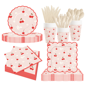 DAMAI Nouveau design personnalisé sur le thème des fruits, assiettes en papier jetables roses, gobelets, serviettes avec un ensemble de vaisselle cerise - Product Image 2