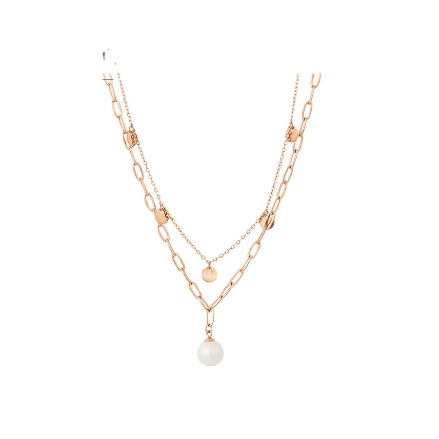 A00917235 Xuping jewelry high double chain charm jewelry pearl pendant rose gold stainless steel necklace