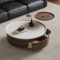 Table basse de salon design, style discret, plateau en bois massif, rangement amovible, pliable, luxe léger, style antique