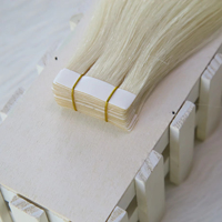 Cheveux humains de qualité supérieure, double trame, blond clair, texture russe, cuticules alignées, lisses et soyeux, en bandes adhésives
