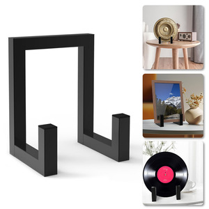 Estante de exhibición de discos de metal, almacenamiento plegable de escritorio para vinilos y CD, color madera negra - Product Image 4