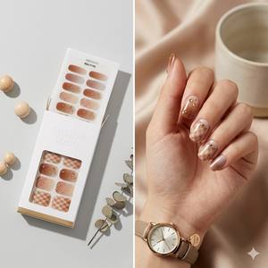 Bandes de gel semi-durcies pour ongles, motif à carreaux marron latte, sans lampe UV, autocollants pour ongles en gel, bandes de <span class=keywords><strong>manucure</strong></span> OEM ODM pour la vente en gros - Product Image 2