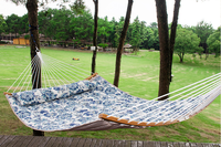 Hamac double avec support métallique, barre de maintien en bois dur à impression personnalisée, ensemble de hamac pour patio extérieur et jardin