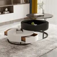 Tables basses gigognes en bois rondes extensibles et rotatives de luxe ATUNUS avec plateau en pierre calcaire pour salon
