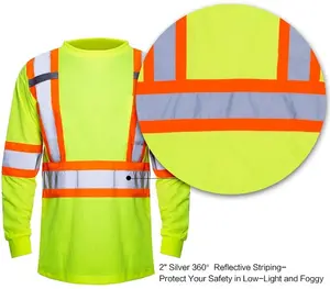 ANSI Class 2 Breathable Mesh Pocket Type R Reflective Long Sleeve Safety Shirt