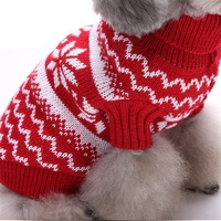 Pull pour chien classique en polyester de haute qualité, fait main au crochet, écologique, confortable, motif géométrique bleu/rouge, personnalisable pour animaux de compagnie